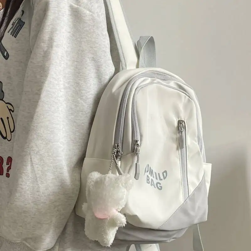 Japanese All Match Contrast Color Backpack Y2k Aesthetic Fashion Letter Print Preppy Schoolbags Casual Backpacks For Students