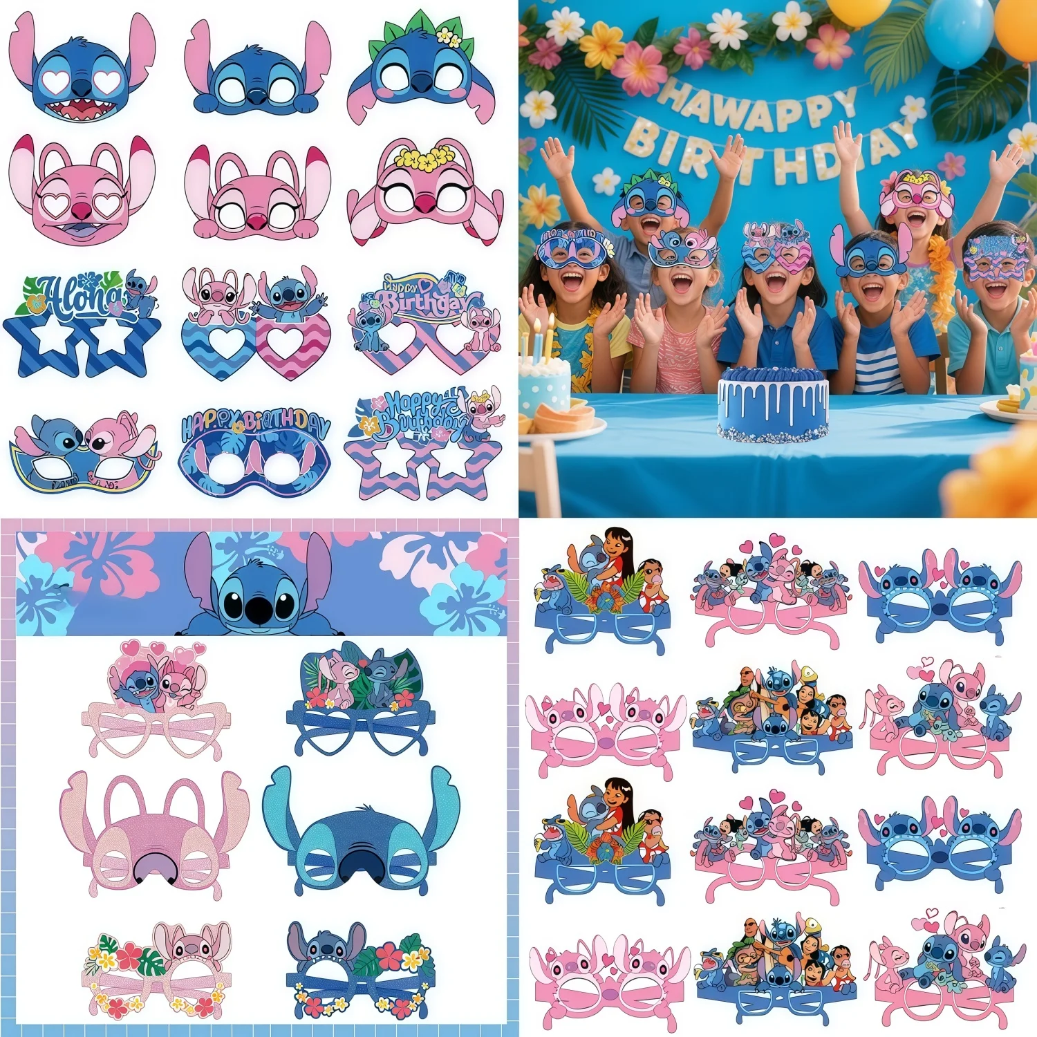 

Stitch Party Paper Glasses Stitch Eye Mask Birthday Decoration Stitch and Angel Party Supplies Cosplay Masks Party Favors Stitch