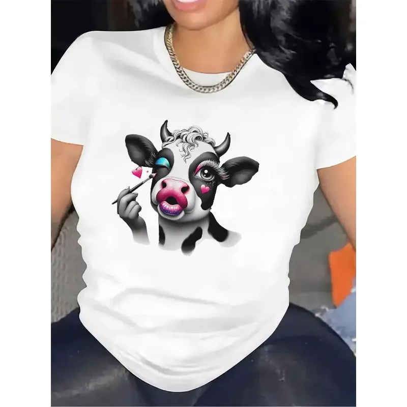 Cute Cow Pure Cotton Printed Men's and Women's Personalized Loose Short Sleeved Summer New Fashion Casual Trend T-shirt