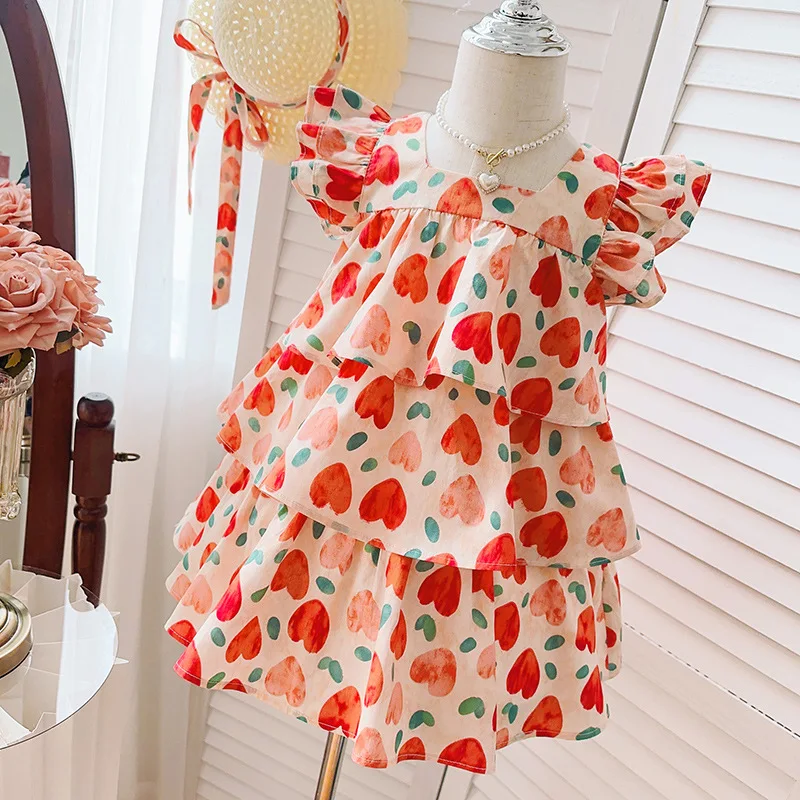 

New Summer Children's Dress with Tie Princess Dress Stylish Dress with Hat Wholesale