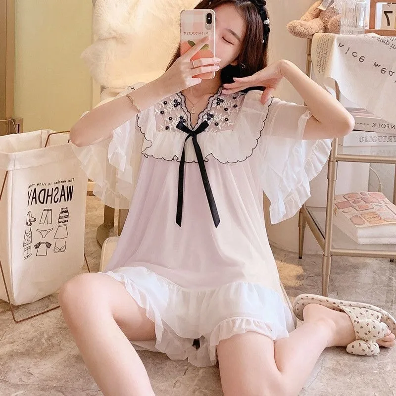 Summer Women's Thin Ins Wind Lazy Loose Version Large Size Fat 100kg Set Sweet High Appearance Level High-value Women's Pajamas