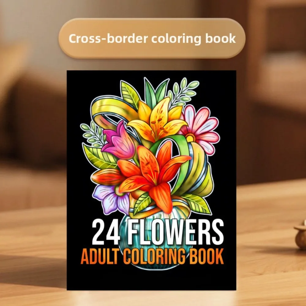 Livre de coloriage avec 24 motifs floraux pour adultes, art floral relaxant, soulagement du stress, pleine conscience, cadeau créatif