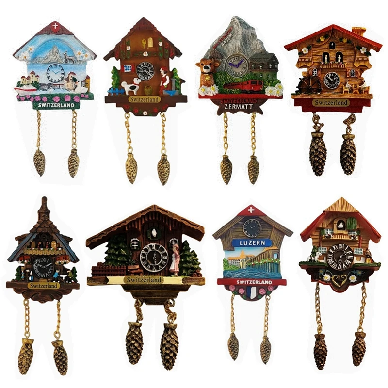 Swiss Cuckoo Clock Handmade Painted 3D Fridge Magnets Switzerland Tourism Souvenirs Refrigerator Magnetic Stickers