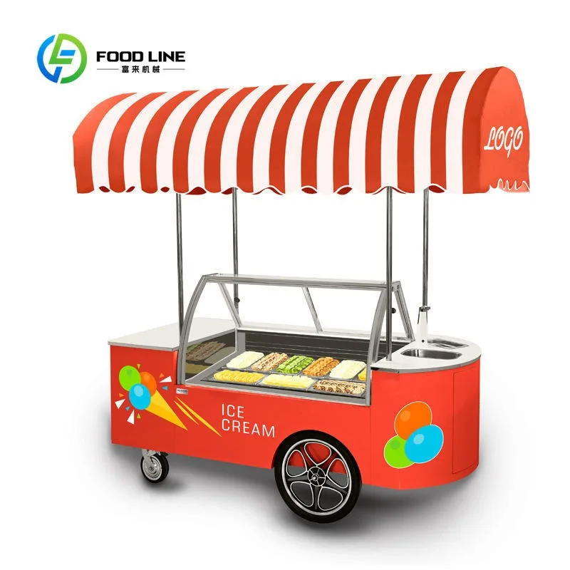 Outdoor Ice Cream Cart Movable Hand Push Ice Cream Cart Commercial Event Promotion Decoration Market Cart Customized