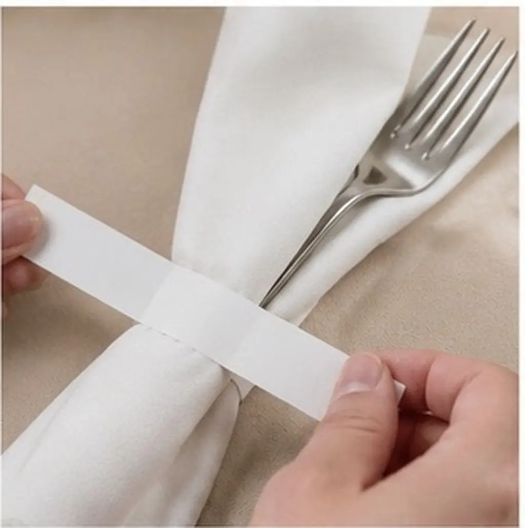 100Pcs Self Adhesive White Napkin Bands Paper Rings Disposable for Wedding Party Table Setup Silverware Wraps Bands