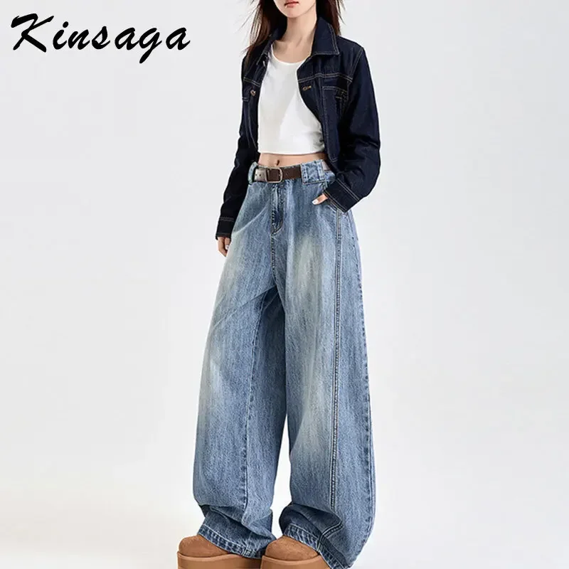 Streetwear Wide Barrel Leg Jean TRF Boyfriend Full Length Baggy Jeans American Trendy Cleanfit Surplus Relaxed Denim Trousers