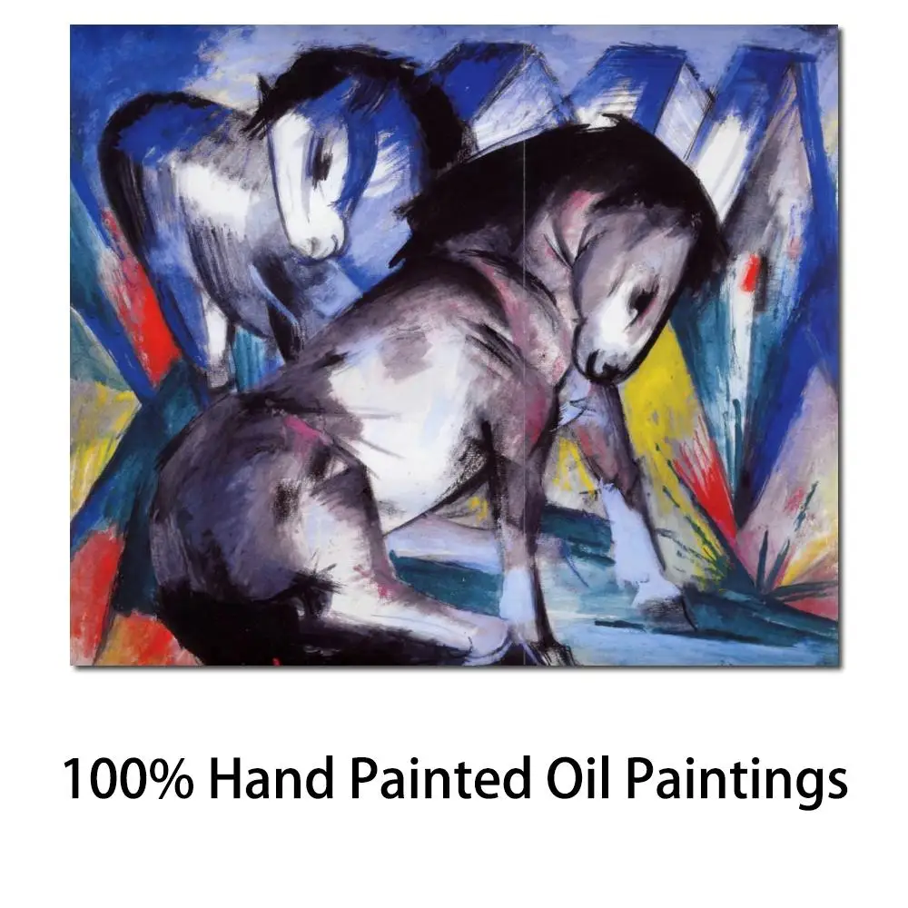 

Blue Horses Canvas Wall Art Handmade Franz Marc Oil Painting Reproduction High Quality Abstract Modern Artwork for Room Decor