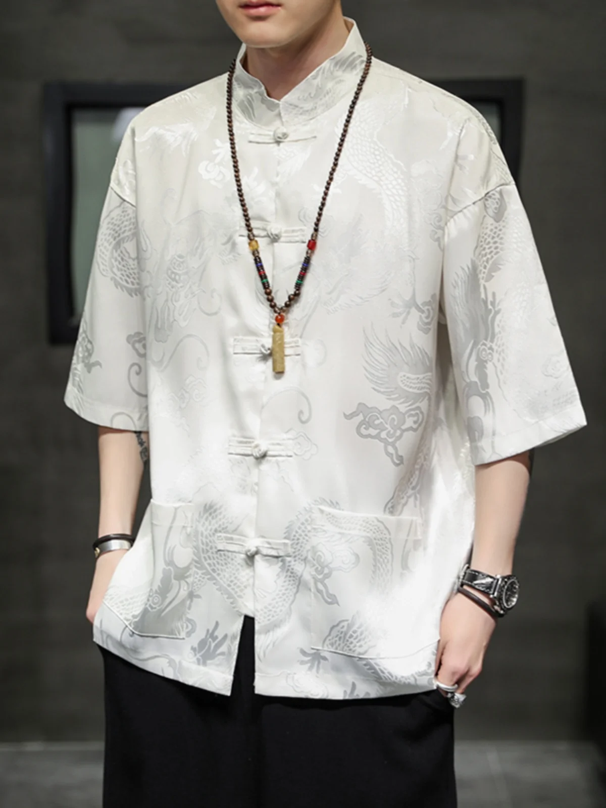 

Ice Silk ort Sve irt Men's Summer Thin Sle f Sve irt New Chinese Sle Men's Faion Outerwear Hanfu Coat