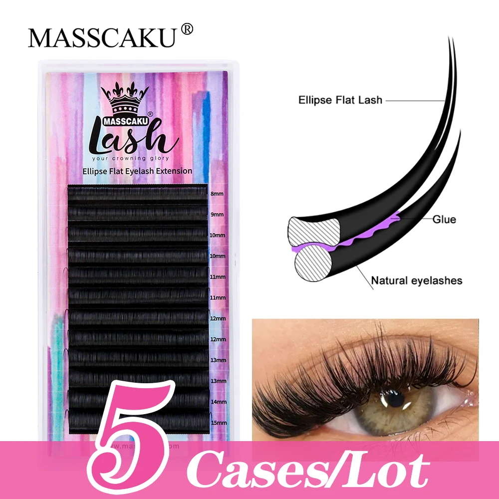 

Wholesale 5cases/lot MASSCAKU Korean PBT Fiber Makeup Lashes Matte Black Multi-texture Double Split Tips Shaped Eyelash in Stock