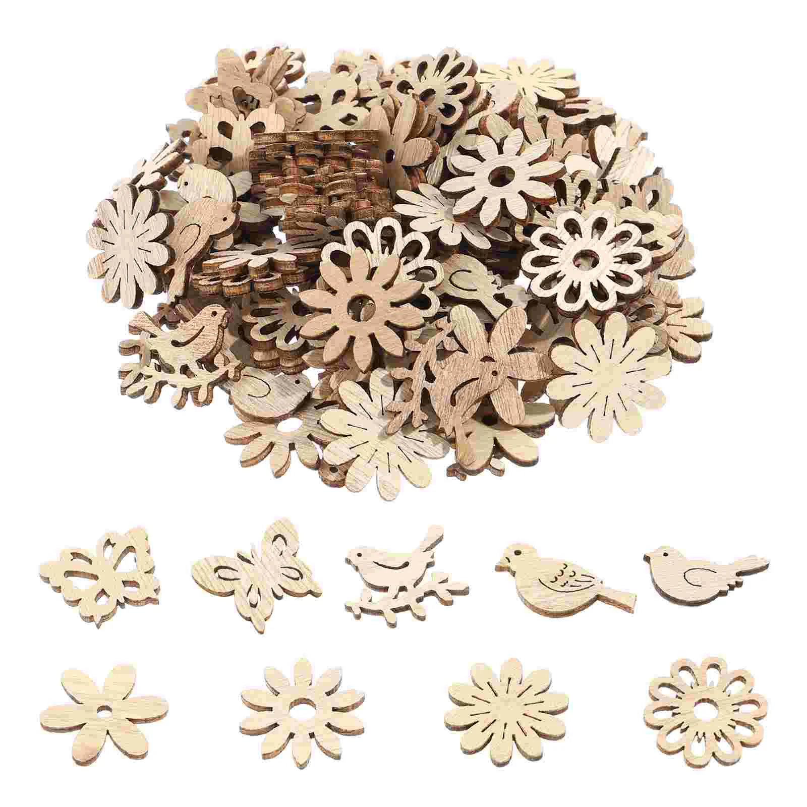 100 Pcs Blank Wood Ornaments Cutouts for Crafts Blanks Slice Unfinished Wooden Shapes Slices