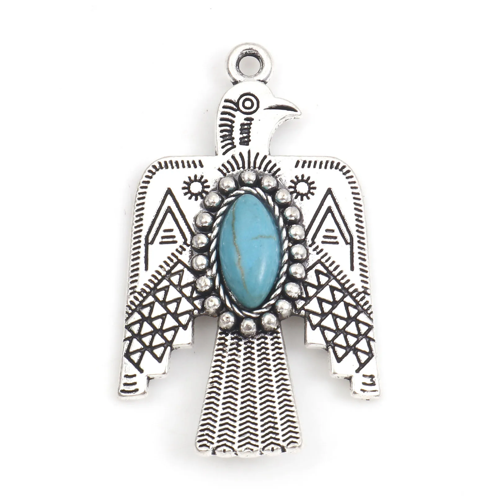 Bohemian Pendants Antique Silver Color Blue Thunderbird Resin Cabochons Imitation Turquoise Charms DIY Necklace Jewelry,5PCs