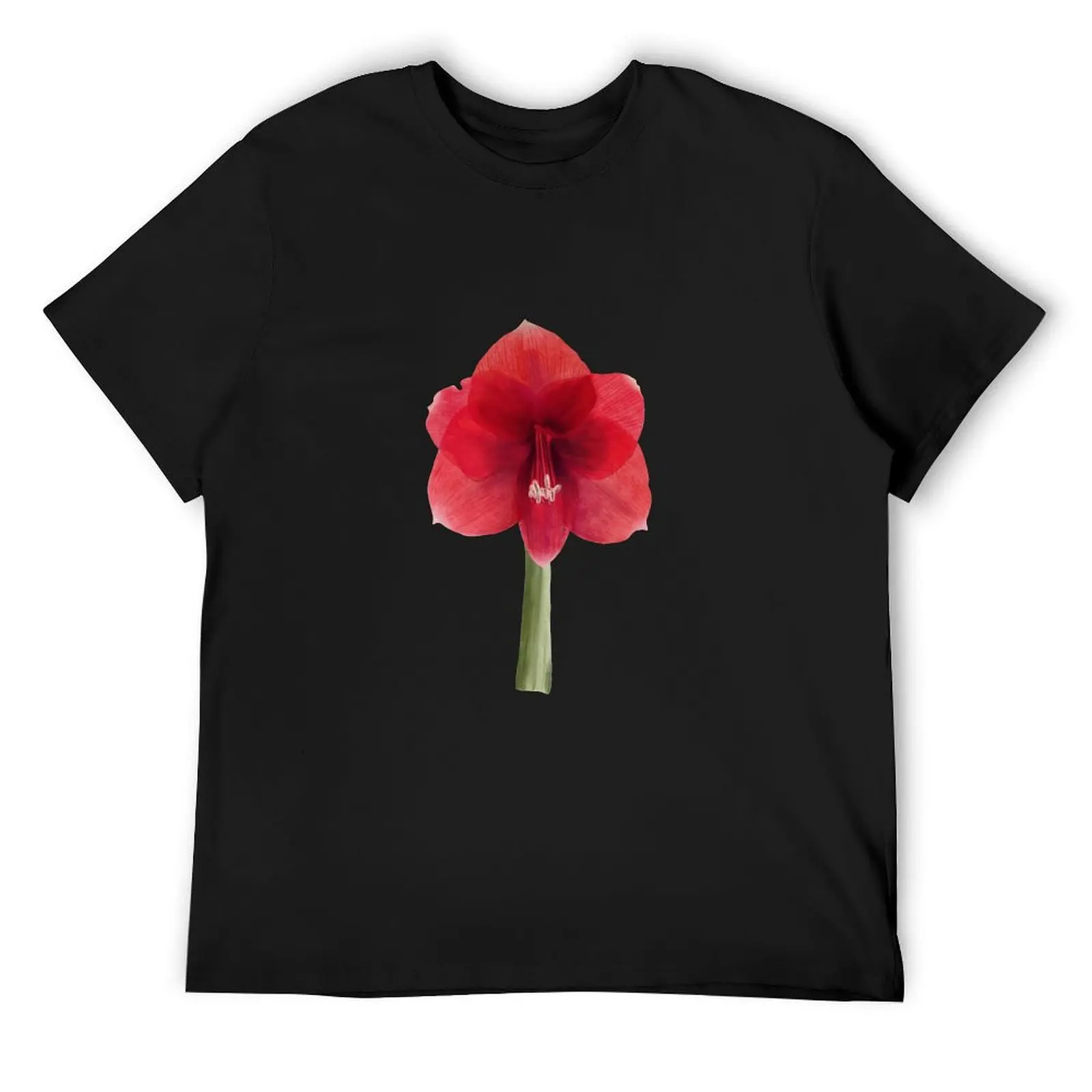 

Red amaryllis flower Hand drawn watercolor clipart T-Shirt sublime cotton graphic tees vintage anime shirt men clothing