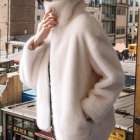 New Coral Fleece Sleepwear Jacket Women Short Loose Thickened Hooded Fleece Sweatshirt Trendy Street Style Polyester Fiber