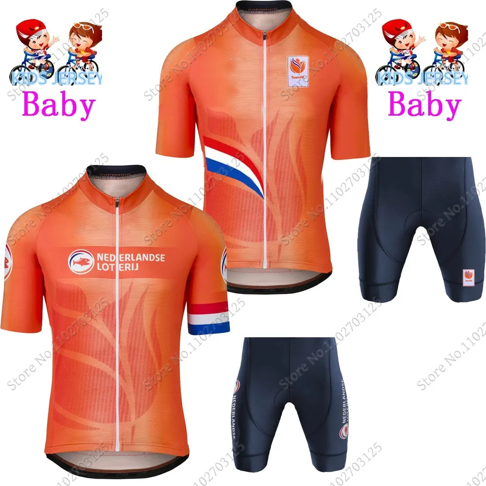 2024 Kids Netherlands National team Cycling Jersey Set Boys Girls Cycling Clothing Road Bike Shirts Suit Bicycle Pants MTB