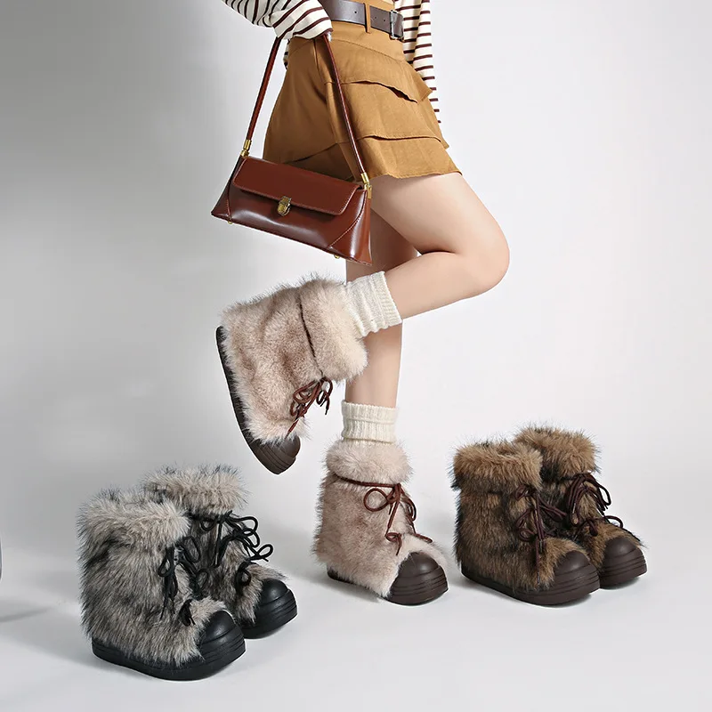 TOPHQWS 2025 جديد الدفء النساء أحذية الشتاء زائد المخملية منصة حذاء من الجلد عالية الجودة بولي Leather أحذية الثلوج الجلدية للنساء #4