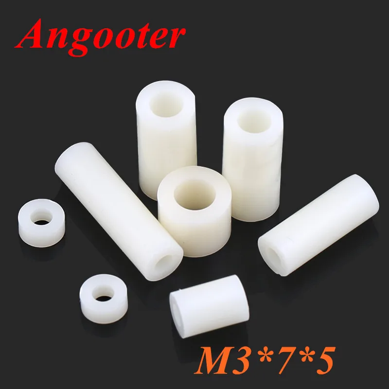 1000pcs M3*7*5 M3x5 Nylon ABS Non-Threaded Standoff Spacer Round Hollow Standoff Washer ID=3mm OD=7mm PCB Board Screw Spacers