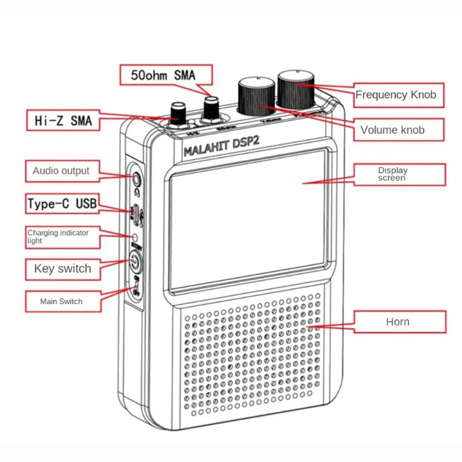 Ricevitore Radio Malachite Malahit-DSP2 SDR Touch LCD da 3.5 pollici 10kHz-380MHz 404MHz-2GHz altoparlante Radio filtro sintonizzabile