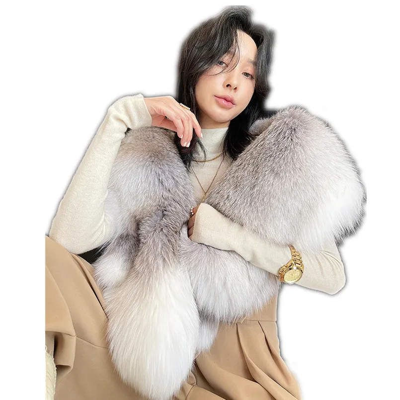 Real Fox Fur Shawl Winter Women Natural Fur Fahsion Poncho Cape Female Wraps