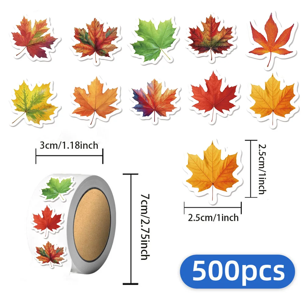 500 Stück Landschafts-Ahornblatt-Belohnungsaufkleber, 10 verschiedene Stile, Aufkleber, 2,5 cm, Lernbelohnung, Spiel, Party, Geschenksiegel