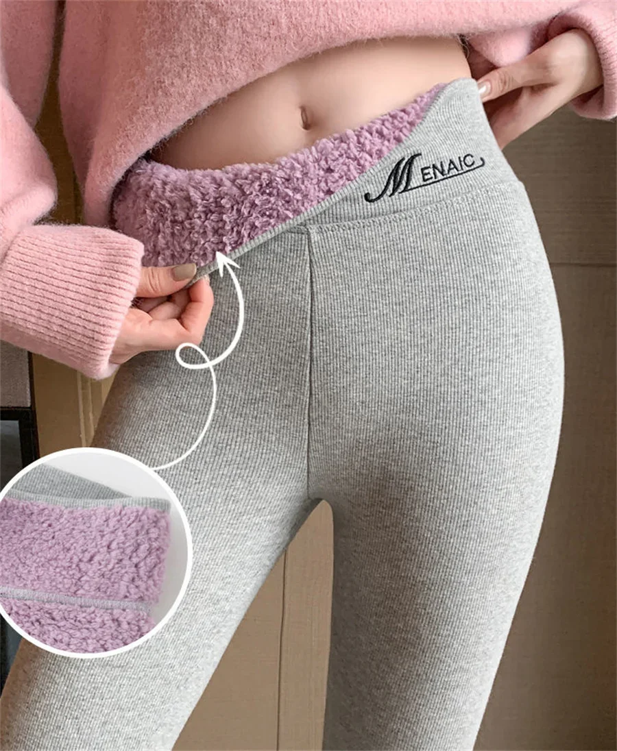 

Winter Women Thicken Purple Lamb Fluff Leggings Slim High Waist Fleece Lined Leggins Pants Trousers Warm Snow Wear LJ292