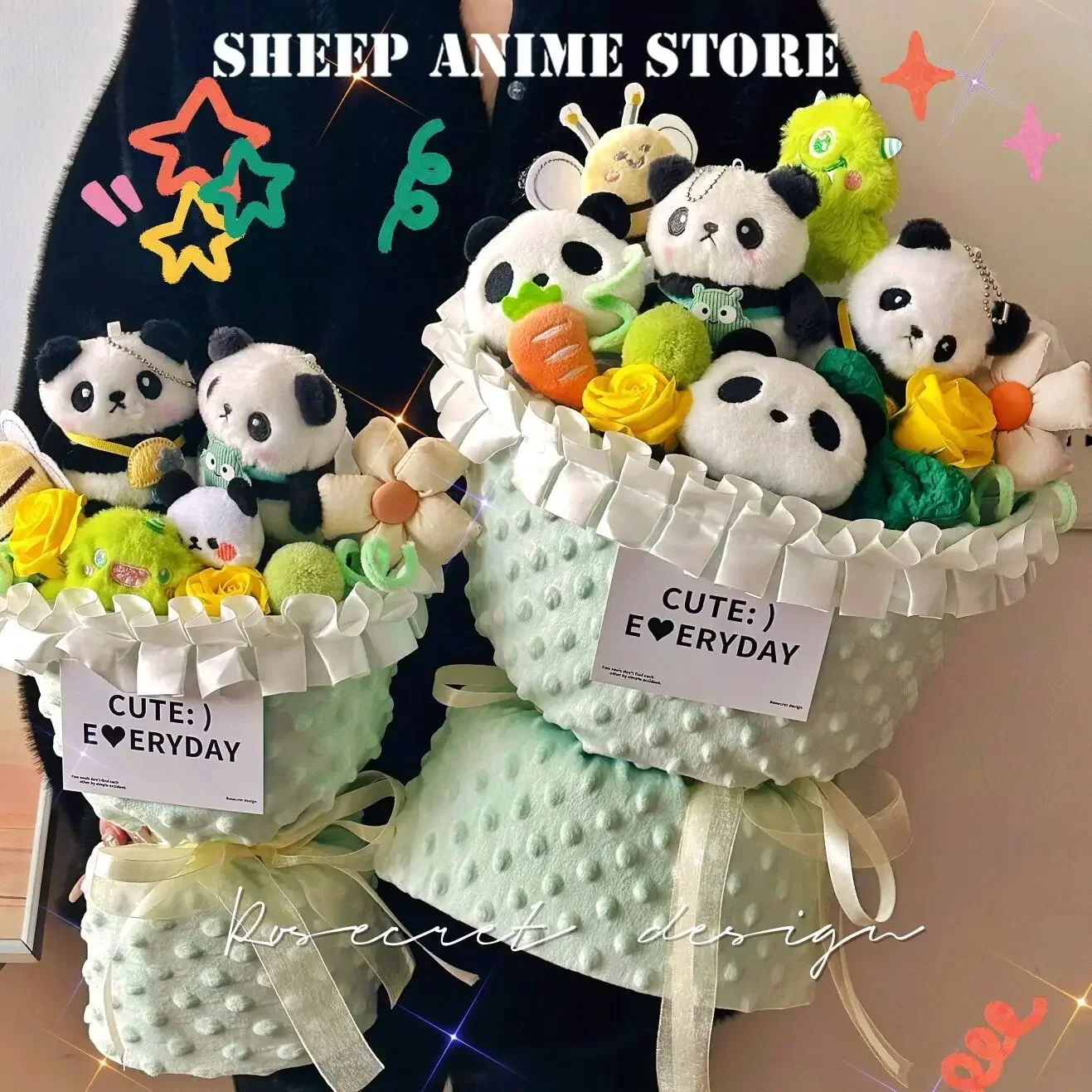 2025 Kawaii Panda ramo de peluche hecho a mano lindo creativo muñeca de dibujos animados graduación regalo de cumpleaños Navidad regalos del Día de San Valentín