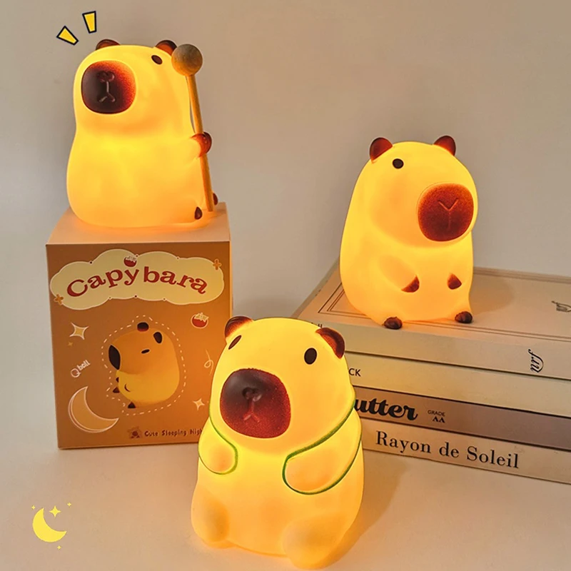 Cute Capybara Night Light Cartoon Silicone Sleep Night Lamp For Children Room Office Desktop Decoration Lamp Animal Night Light