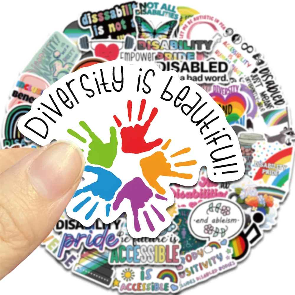 50PCS Disability Pride Stickers Colorful Friendly Inspirational Cartoon Stickers Stationery Mobile Phones Notebooks Decorative