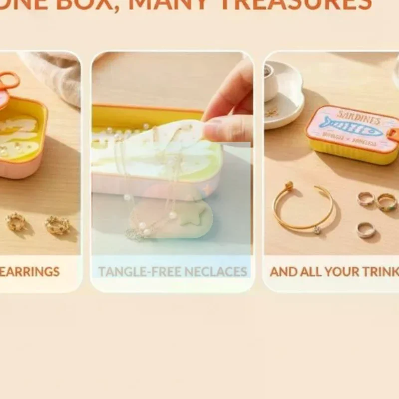 1Pcs Sardine Print Mini Tin Storage Box Portable Jewelry Earbuds Pill Coin Organizer Case for Travel Handbag Desk