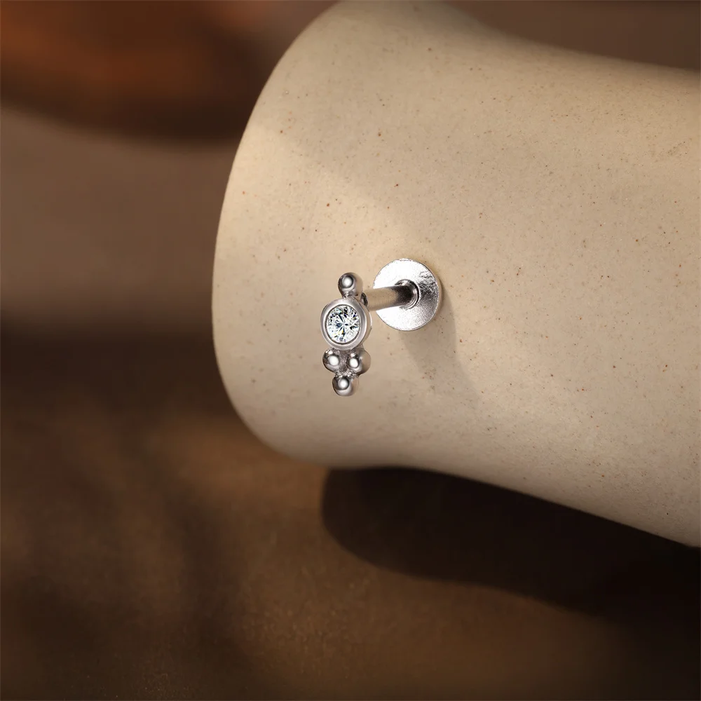 CANNER 1PC Classic Geometric Moissanite 925 Sterling Silver Flat Head Thread Ear Bone Puncture For Women Stud Earrings Jewelry view 5