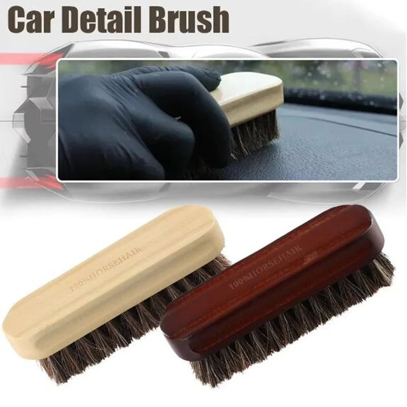 Multifunctional Genuine Horsehair Wooden Brush Car Detailing Polishing BuffingCar Brush Seat Handle Dashboard Roof Cleaning