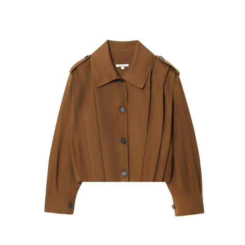 

Vintage Pilot Jacket Elegant Lady Warm Coat Fashionable Full Sleeves Loose Turn-down Collar Button Pocket Streetwear Tops