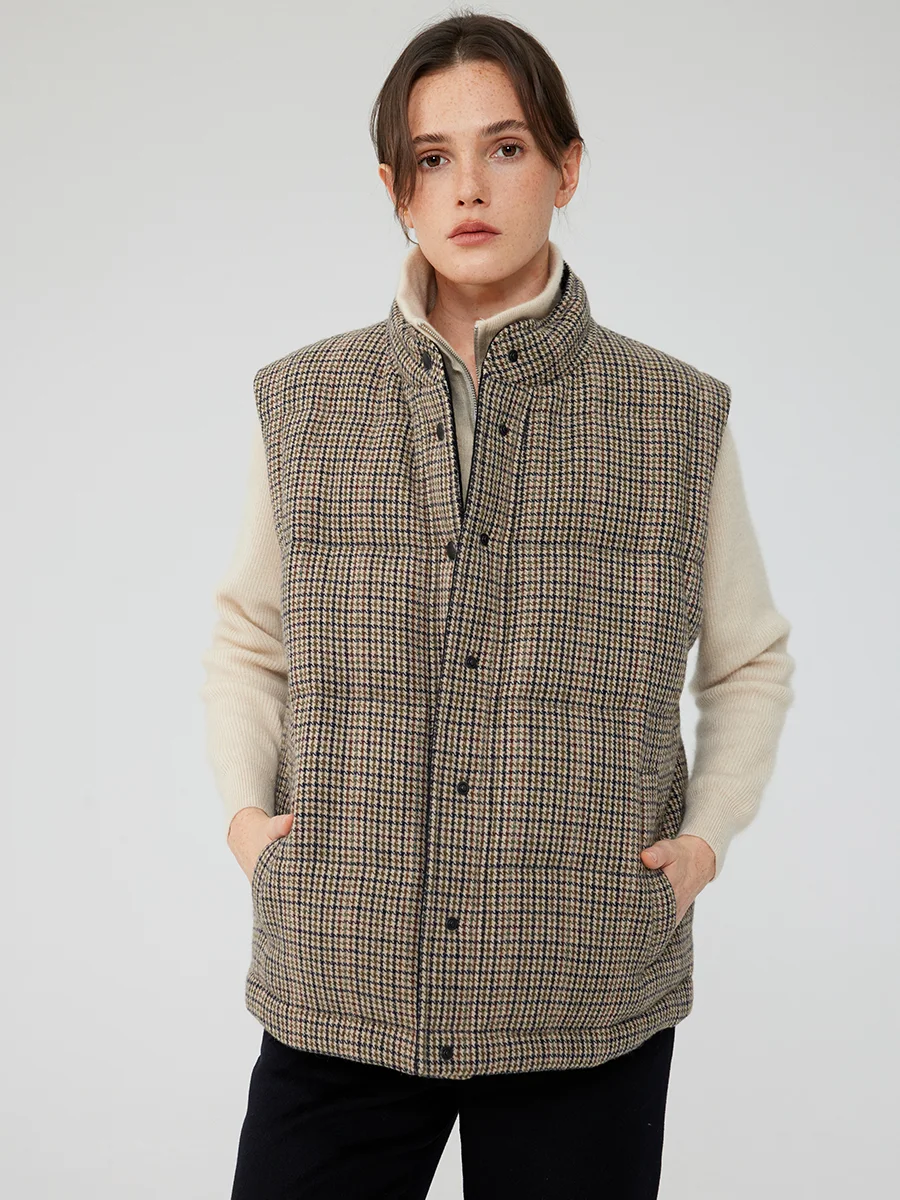 

Full Woolen Tweed Pattern down Jaet Vest White Goose down Hungarian Horvath 95 Korean Sle Commute Faion Women's Coat