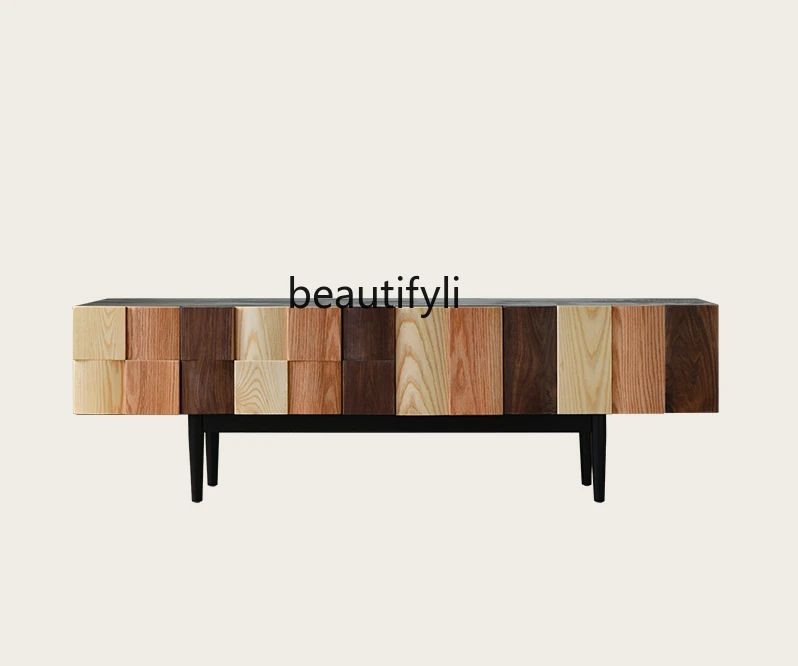 

Modern Retro Minimalist TV Combine-Unit Silent Style Solid Wood Carving Color Matching Living Room Audiovisual Cabinet