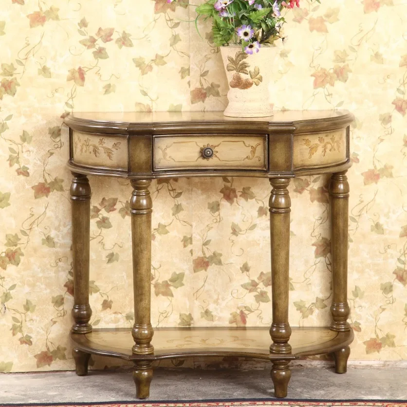 American Console Corridor Side Desk Table Dressing Table Side View Table Hand Painting Half round Table 0.86 M Solid Wood