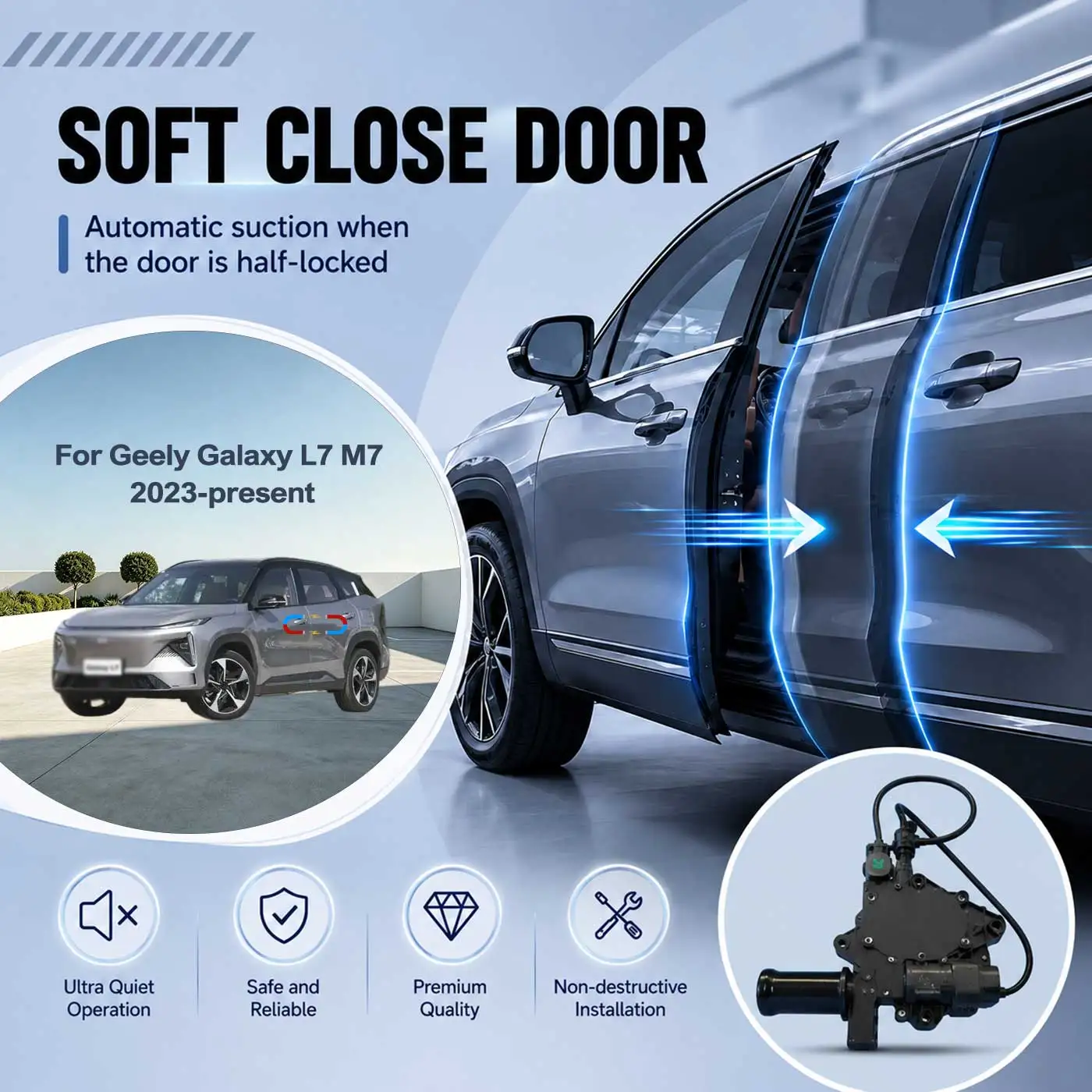 

For Geely Galaxy L7 M7 2023-present Electric Soft Close Door Auto Pull-In Suction Lock Intelligent Silent Closer Kit