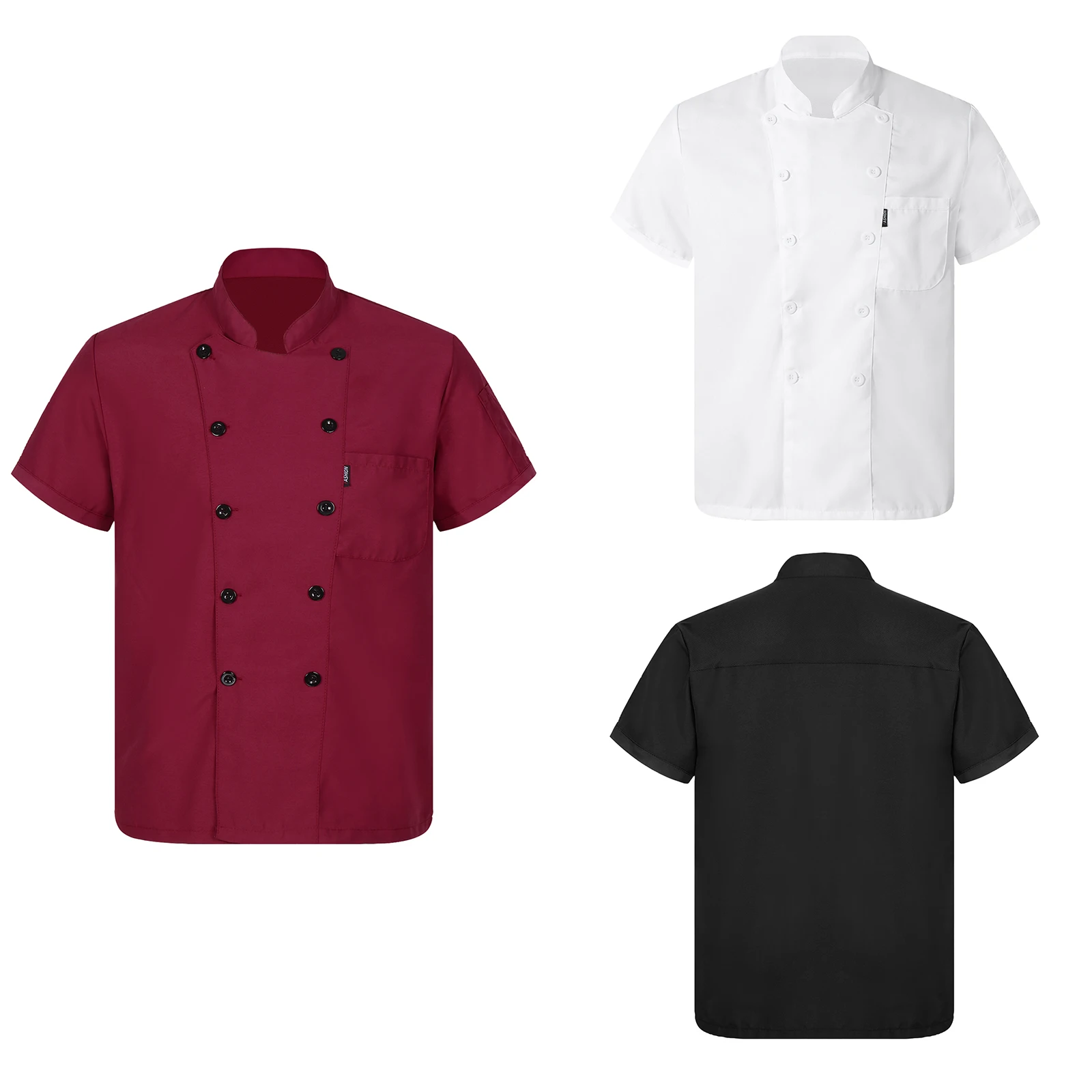 Chemise de chef unisexe pour adultes, uniforme de travail de restaurant pour hommes et femmes, manteau de chef à col montant, veste de service alimentaire pour cantine d'hôtel