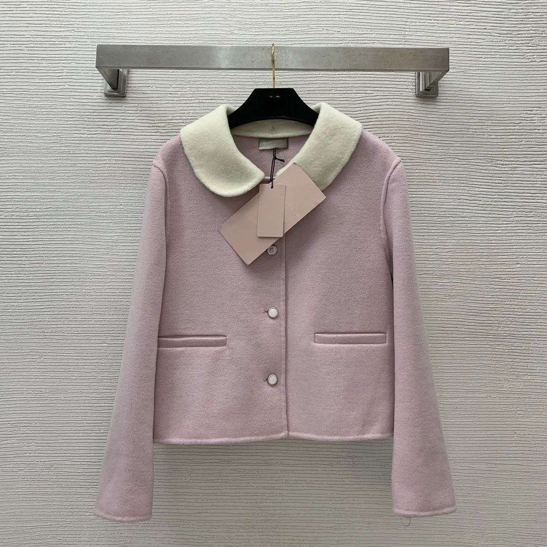 Round neck straight shoulder short double-sided cashmere coat for women 2024 winter loose temperament Chanel style woolen coat