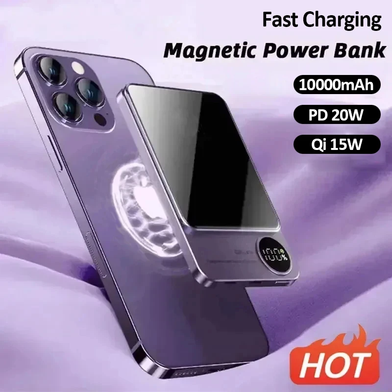 Ranwomen-Banco de energía inalámbrico magnético, batería portátil externa de carga rápida de 10000mAh para iPhone 15 14 ProMax Mini Magsafe
