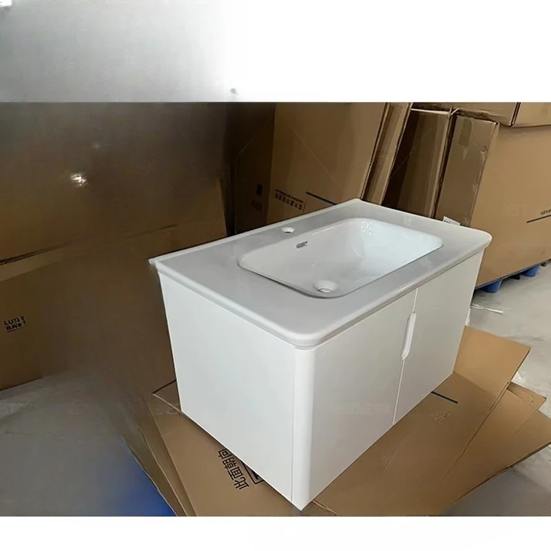 Wooden bathroom cabinet furniture, wall-mounted bathroom vanity with sink and mirror