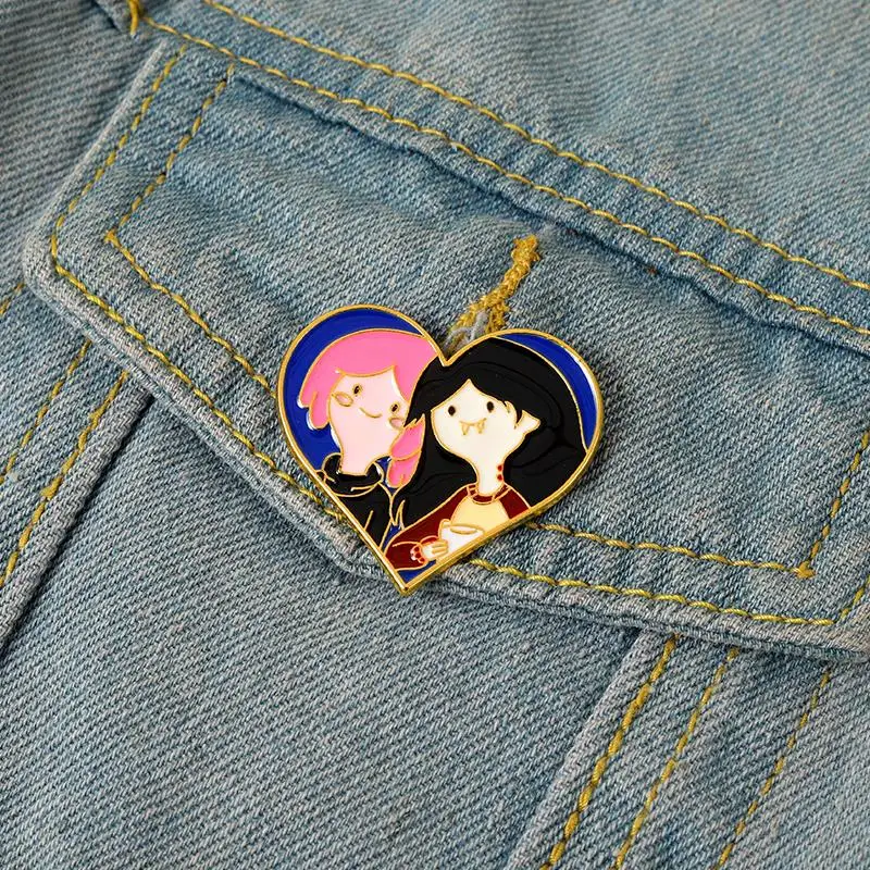 Alfileres esmaltados de princesa Bubblegum, broches personalizados de dibujos animados para niña, insignias de solapa con forma de corazón, joyería Bonnibel, regalo para seguidores y amigos