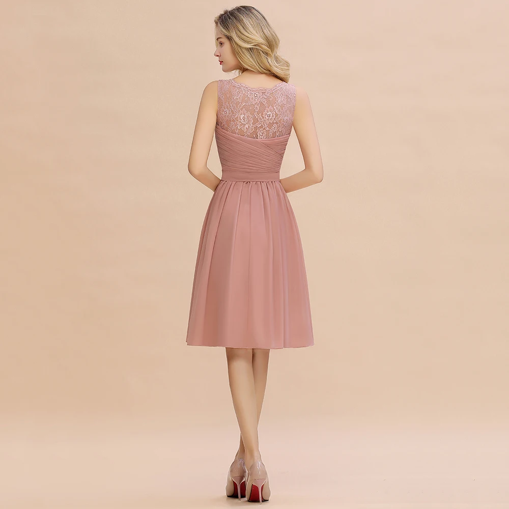 Robe de Demoiselle d'Honneur Courte en Mousseline de Soie, Col en V, Mini Plissé Au-dessus du Genou, Cocktail, Mariage, Soirée, Bal, Quelle que soit la Tenue Éducative