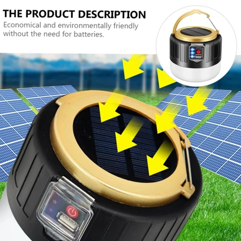 Waterproof Solar LED Camping Light Rechargeable Tent Lamp Portable Lanterns Outdoor Emergency Lights Market Energy Saving Bulb