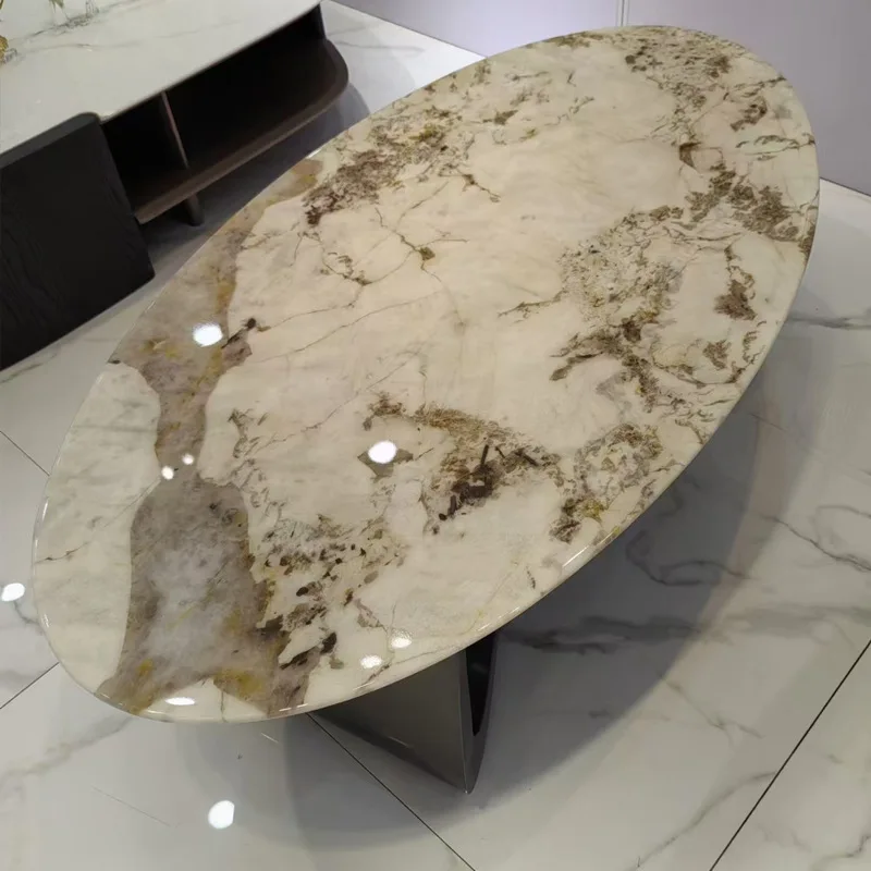 Stainless steel Internet celebrity color crystal stone countertop living room coffee table Italian light luxury fashion