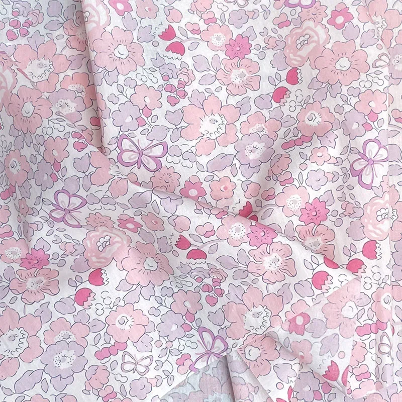 Pink BestyButterfly 80S Tissun liberty Cotton Fabric For Kids Baby Sewing Cloth Dresses Skirt DIY Handmade Designer Meter 2021