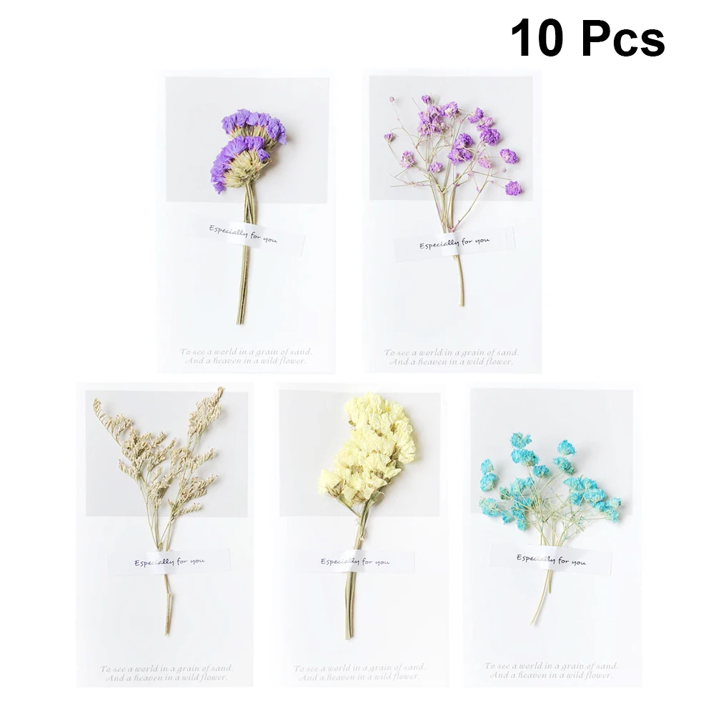 

10 Pcs Dried Flower Greeting Card Cards Niece Birthday Flowers Bamboo Assorted Valentine's Party