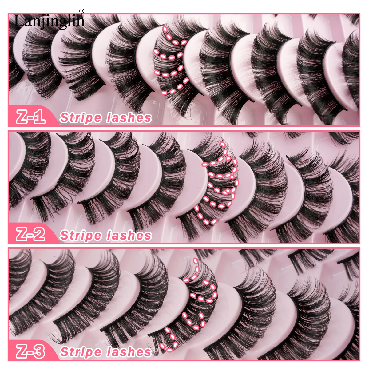 Lanjinglin 3/10 Paar falsche Wimpern, handgefertigt, flauschige Wimpern, natürliches Nude-Make-up, Simulation Kreuz, unordentliches Auge, 3D-lockige Wimpern