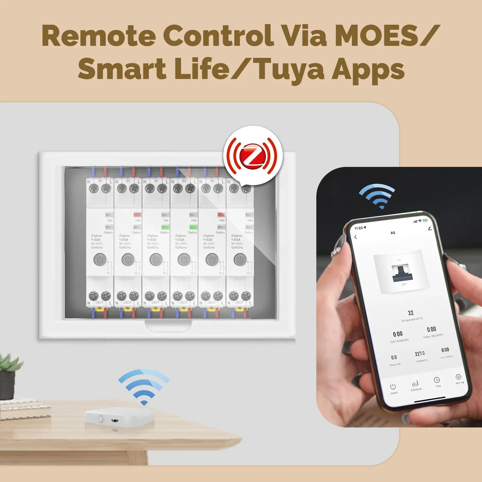 MOES Tuya Zigbee قطاع دارة ذكي 63A مراقبة الكهرباء المانع إنذار عتبة مجموعة APP التحكم مع Alexa V0 مقاومة للحريق
