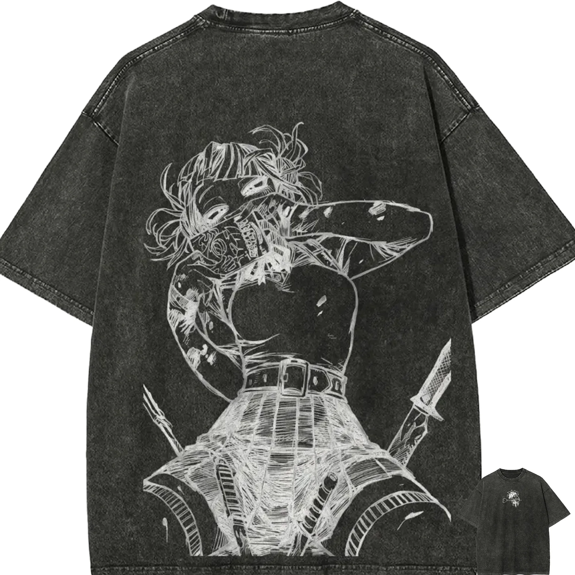 Camiseta Himiko Toga My Hero Academia para Hombre, Estilo Acid Wash, con Gráfico de Anime, Algodón, Streetwear, Diseño de Chica Psicótica, Panel de Manga, Vintage
