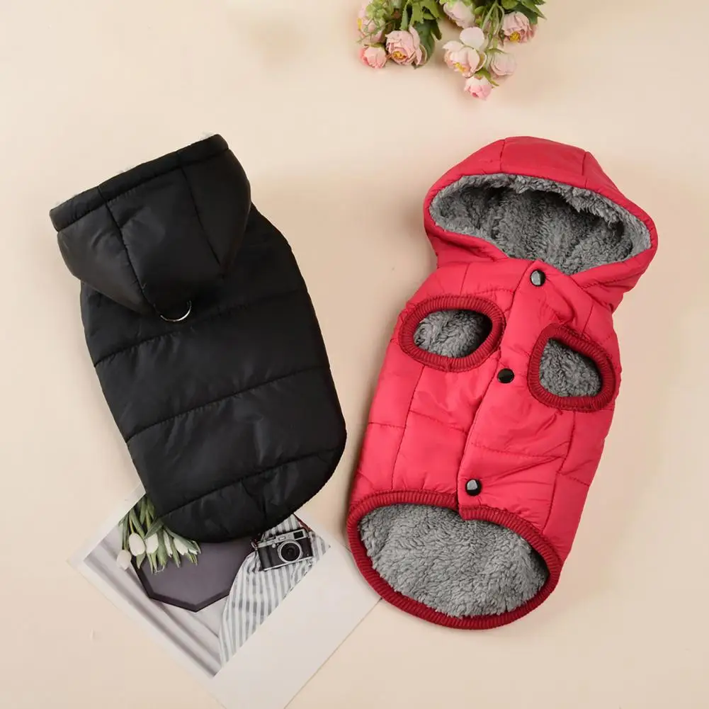 Warm Pet Hoodie Dog Hoodie with Leash Attachment Dogs Thermal Hoodie Jacket Fleece Lined Puppy Coat with Button for Small