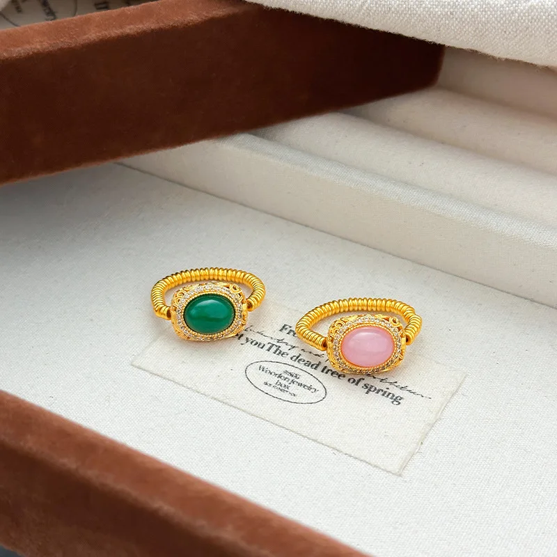 

DIY ретро 9999 24 К настоящее золото маленькое золото круг дорога хризопраз маленькое спиральное кольцо женское этническое стильное рубиновое разбитое золотое кольцо